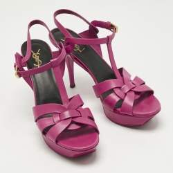 Pre Owned Saint Laurent Purple Leather Tribute Platform Sandals Size 41.5