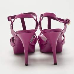 Pre Owned Saint Laurent Purple Leather Tribute Platform Sandals Size 41.5
