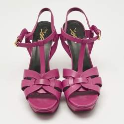 Pre Owned Saint Laurent Purple Leather Tribute Platform Sandals Size 41.5