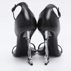 Pre Owned Saint Laurent Paris Black Leather Opyum Ankle Strap Sandals Size 39.5
