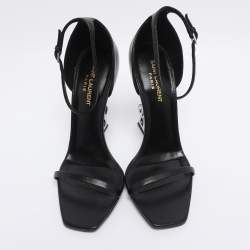 Pre Owned Saint Laurent Paris Black Leather Opyum Ankle Strap Sandals Size 39.5