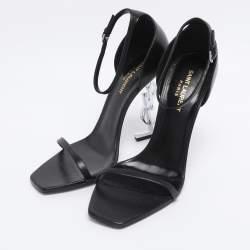 Pre Owned Saint Laurent Paris Black Leather Opyum Ankle Strap Sandals Size 39.5