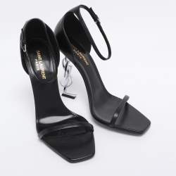 Pre Owned Saint Laurent Paris Black Leather Opyum Ankle Strap Sandals Size 39.5