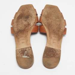 Pre Owned Saint Laurent Brown Leather Tribute Flat Slides Size 38.5