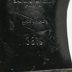 Pre Owned Saint Laurent Black Croc Embossed Patent Leather Tribute Flat Slides Size 38.5