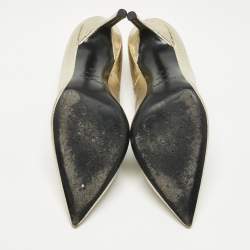 مملوكة مسبقًا Saint Laurent Gold Texture Leather Anja Pointed Toe Pumps Size 39