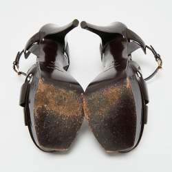 Pre Owned Saint Laurent Burgundy Patent Leather Tribute Platform Sandals Size 40