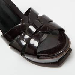 Pre Owned Saint Laurent Burgundy Patent Leather Tribute Platform Sandals Size 40