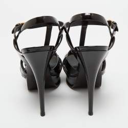 Pre Owned Saint Laurent Burgundy Patent Leather Tribute Platform Sandals Size 40