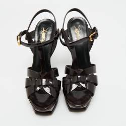 Pre Owned Saint Laurent Burgundy Patent Leather Tribute Platform Sandals Size 40