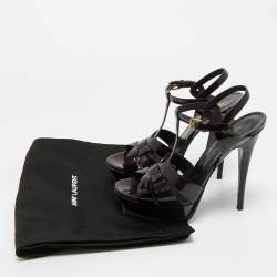 Pre Owned Saint Laurent Burgundy Patent Leather Tribute Platform Sandals Size 40
