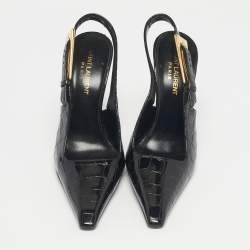 Pre Owned Saint Laurent Black Crocodile Embossed Graham Slingback Pumps Size 36