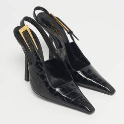 Pre Owned Saint Laurent Black Crocodile Embossed Graham Slingback Pumps Size 36