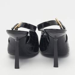 Pre Owned Saint Laurent Black Crocodile Embossed Graham Slingback Pumps Size 36