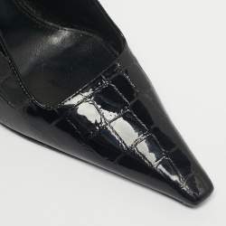 Pre Owned Saint Laurent Black Crocodile Embossed Graham Slingback Pumps Size 36