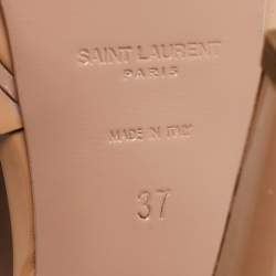 Pre Owned Saint Laurent Beige Patent Leather Tribute Platform Ankle Strap Sandals Size 37
