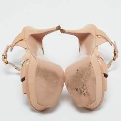 Pre Owned Saint Laurent Beige Patent Leather Tribute Platform Ankle Strap Sandals Size 37