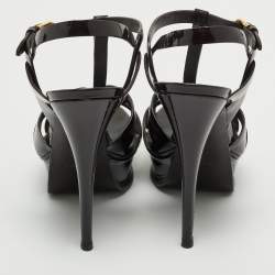 مملوكة مسبقًا صندل سان لوران سيْر كاحل نعل سميك Tribute جلد لامع بوردو  مقاس 37