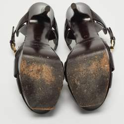 مملوكة مسبقًا صندل سان لوران سيْر كاحل نعل سميك Tribute جلد لامع بوردو مقاس 37