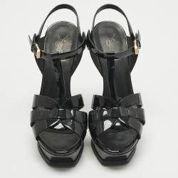 مملوكة مسبقًا Saint Laurent Black Patent Leather Tribute Platform Sandals Size 37