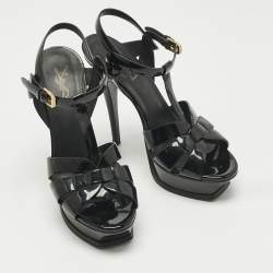 مملوكة مسبقًا Saint Laurent Black Patent Leather Tribute Platform Sandals Size 37
