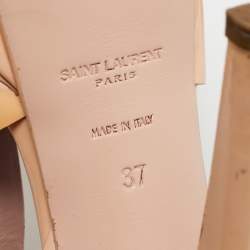 Pre Owned Saint Laurent Beige Patent Leather Tribute Platform Ankle Strap Sandals Size 37