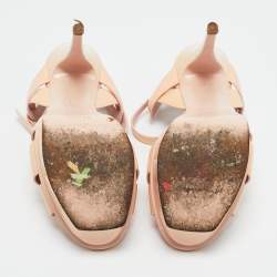 Pre Owned Saint Laurent Beige Patent Leather Tribute Platform Ankle Strap Sandals Size 37