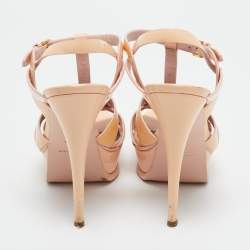 Pre Owned Saint Laurent Beige Patent Leather Tribute Platform Ankle Strap Sandals Size 37