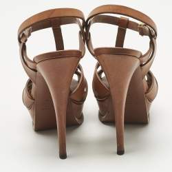 Pre Owned  Saint Laurent Brown Leather Tribute Platform Sandals Size 37