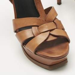 Pre Owned  Saint Laurent Brown Leather Tribute Platform Sandals Size 37
