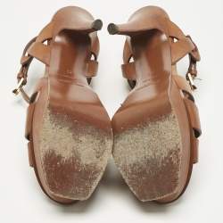 Pre Owned  Saint Laurent Brown Leather Tribute Platform Sandals Size 37