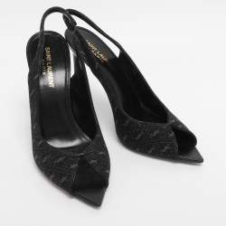 Pre Owned Saint Laurent Paris Dark Grey Denim Lola Slingback Sandals Size 37