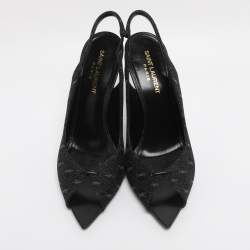 Pre Owned Saint Laurent Paris Dark Grey Denim Lola Slingback Sandals Size 37