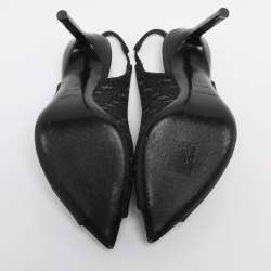 Pre Owned Saint Laurent Paris Dark Grey Denim Lola Slingback Sandals Size 37