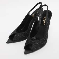 Pre Owned Saint Laurent Paris Dark Grey Denim Lola Slingback Sandals Size 37