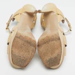 Pre Owned Saint Laurent Beige Patent Leather Tribute Platform Ankle Strap Sandals Size 37