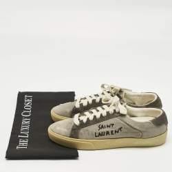 Pre Owned Saint Laurent Paris Grey Canvas and Suede Court Classic Lace Up Sneakers Size 37