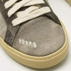 Pre Owned Saint Laurent Paris Grey Canvas and Suede Court Classic Lace Up Sneakers Size 37