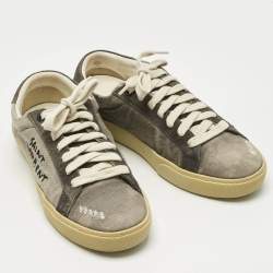 Pre Owned Saint Laurent Paris Grey Canvas and Suede Court Classic Lace Up Sneakers Size 37