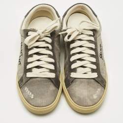 Pre Owned Saint Laurent Paris Grey Canvas and Suede Court Classic Lace Up Sneakers Size 37