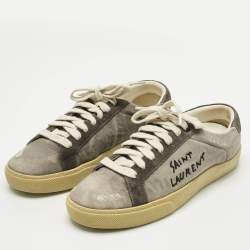 Pre Owned Saint Laurent Paris Grey Canvas and Suede Court Classic Lace Up Sneakers Size 37