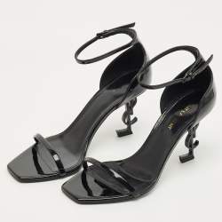 Pre Owned Saint Laurent Black Patent Leather Opyum Sandals Size 39