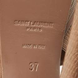 Pre Owned Saint Laurent Brown Lizard Embossed Leather Tribute Platform Sandals Size 37