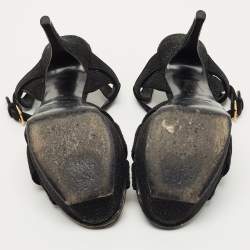 Pre Owned Saint Laurent Black Glitter Suede Tribute Platform Sandals Size 40