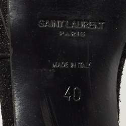 Pre Owned Saint Laurent Black Glitter Suede Tribute Platform Sandals Size 40