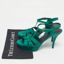 Pre Owned Saint Laurent Green Leather Tribute Platform Sandals Size 39