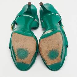 Pre Owned Saint Laurent Green Leather Tribute Platform Sandals Size 39