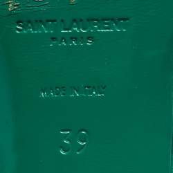 Pre Owned Saint Laurent Green Leather Tribute Platform Sandals Size 39