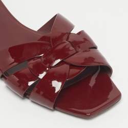 Pre Owned Saint Laurent Burgundy Patent Leather Tribute Flat Slides Size 39