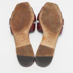 Pre Owned Saint Laurent Burgundy Patent Leather Tribute Flat Slides Size 39